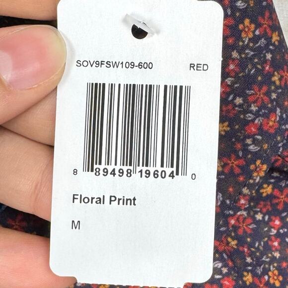 Society of Threads Red Floral Print Stretch Long Sleeve Button Up Size Medium - Picture 9 of 9
